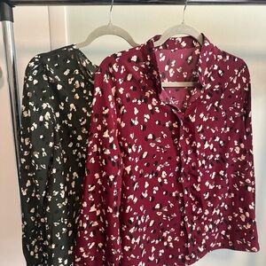 Elegant Women's Button Down Shirts - Burgundy and Forest Green